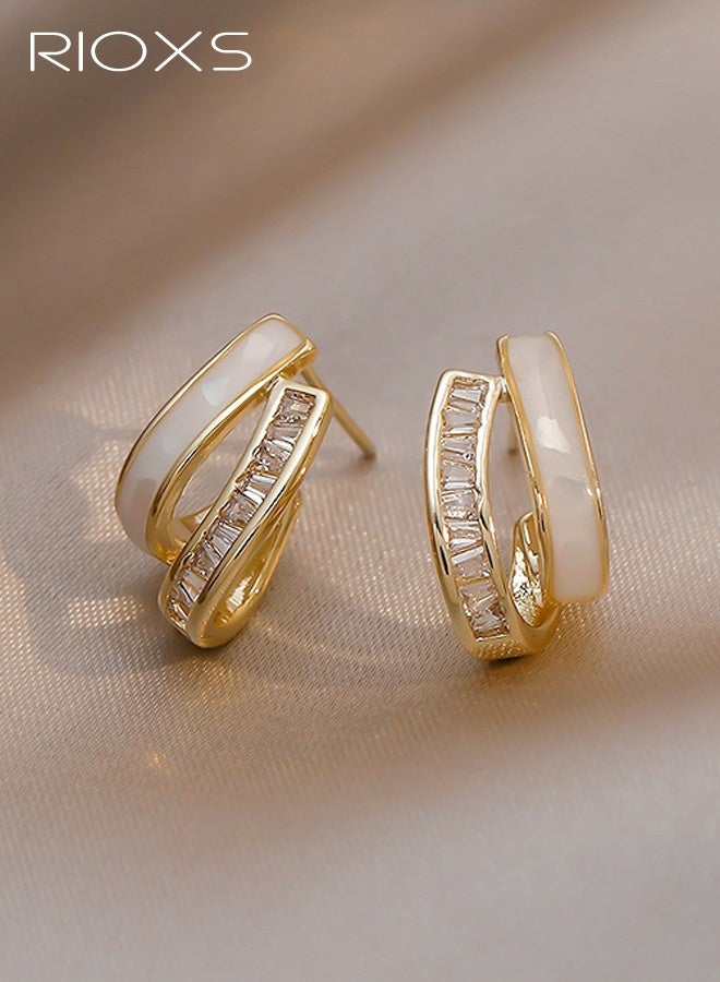 RIOXS Gold Open Hoop Earrings for Women - Hypoallergenic Cubic Zirconia Chunky Loop Earrings for Sensitive Ears - Double Hoops Earrings for Women Fashion - Image 4