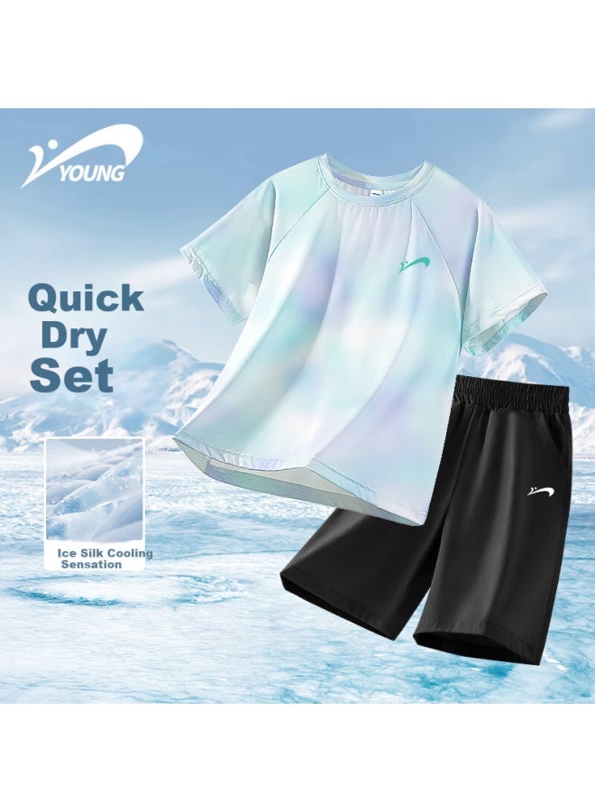 Noble bird Guess Kids Children's Summer Quick-drying Set For Boys And Girls, Big Kids Thin Two-piece Set, Boys' Sports Summer Outfit, Girls' Short-sleeve Shorts - Image 1