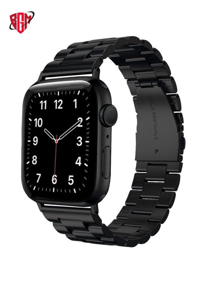 BGM - Stainless Steel Strap For iWatch 49mm 46mm 45mm 44mm 42mm, Replacement Metal Band Compatible For Apple Watch Series Ultra 3 | Ultra 2 | Ultra | 10 9 8 7 SE 6 5 4 3 2 1 - Black - Image 1