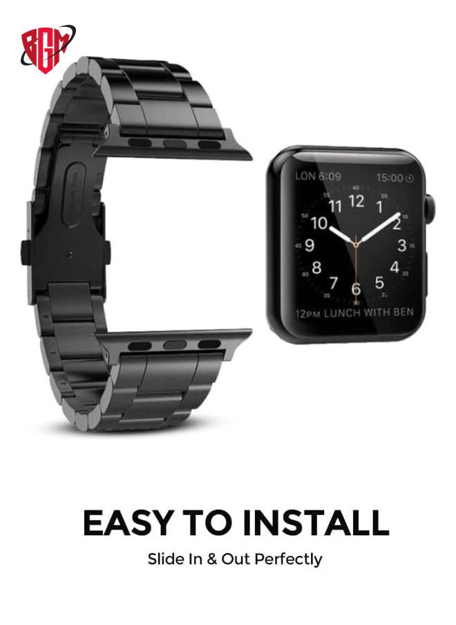 BGM - Stainless Steel Strap For iWatch 49mm 46mm 45mm 44mm 42mm, Replacement Metal Band Compatible For Apple Watch Series Ultra 3 | Ultra 2 | Ultra | 10 9 8 7 SE 6 5 4 3 2 1 - Black - Image 1