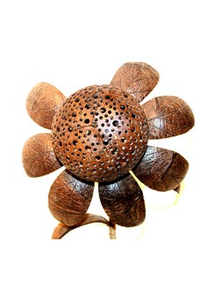 Antique Museum Thai Hand Made Coconut Shell Work-Table Lamp Sunflower Design  - Image 4