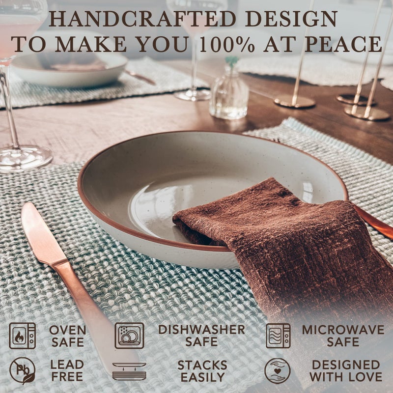 Mora Ceramic Large Pasta Bowls 30oz, Set of 4 - Serving, Salad, Dinner, etc Plate/Wide Bowl - Microwave, Oven, Dishwasher Safe Kitchen Dinnerware - Modern Porcelain Stoneware Dishes, Vanilla & Grey - Image 4