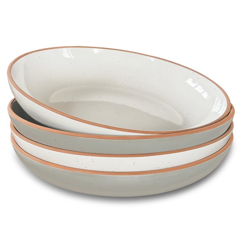 Mora Ceramic Large Pasta Bowls 30oz, Set of 4 - Serving, Salad, Dinner, etc Plate/Wide Bowl - Microwave, Oven, Dishwasher Safe Kitchen Dinnerware - Modern Porcelain Stoneware Dishes, Vanilla & Grey - Image 1