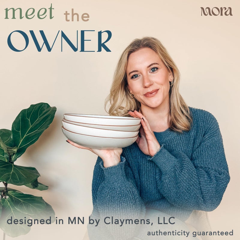Mora Ceramic Large Pasta Bowls 30oz, Set of 4 - Serving, Salad, Dinner, etc Plate/Wide Bowl - Microwave, Oven, Dishwasher Safe Kitchen Dinnerware - Modern Porcelain Stoneware Dishes, Vanilla & Grey - Image 3