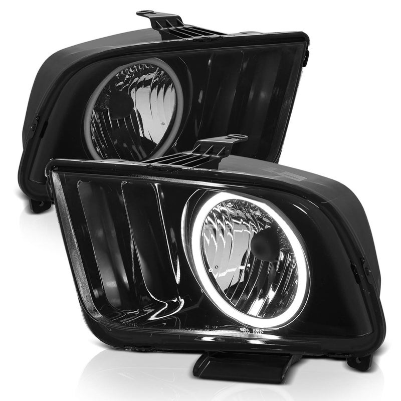 AmeriLite Smoke for 20052009 Ford Mustang Xtreme LED Halos Smoke Halogen Headlights Assembly Pair Passenger and Driver Side