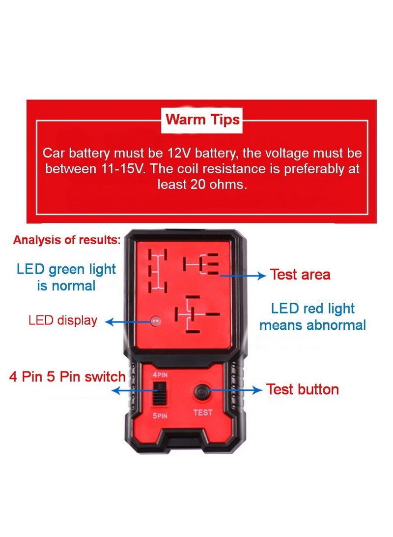 12V Automotive Relay Tester Tester with Clips Electronic Relay Car Battery and Alternator Checker Tester Analyzer Diagnostic Tool - Image 2