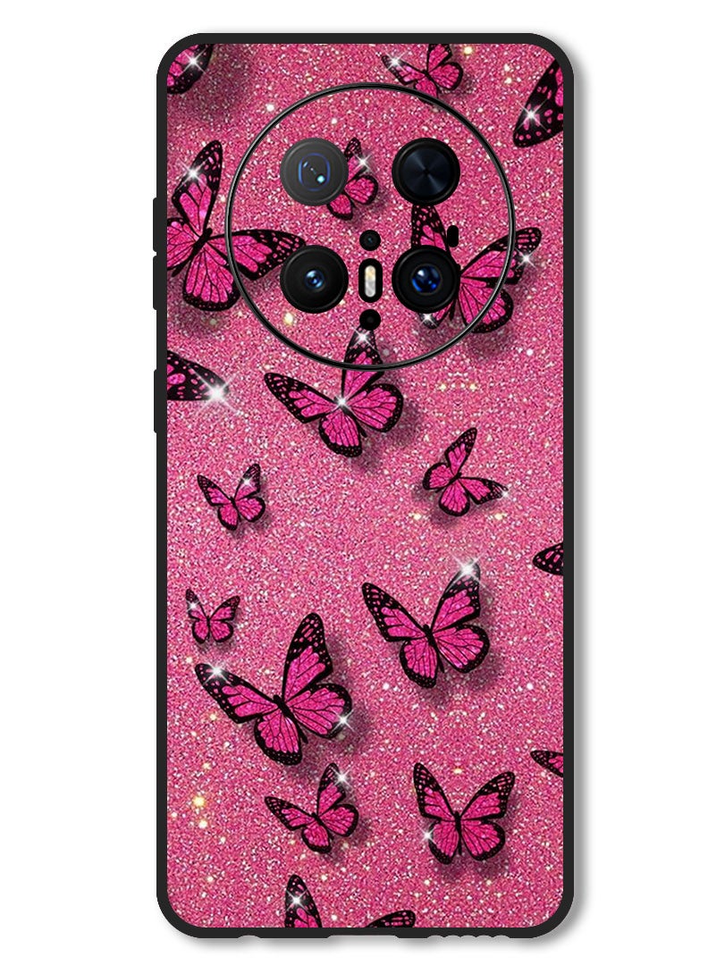 Theodor Case Compatible with Huawei Mate 70 Pro/ 70 Pro + Protection Shockproof Bumper Cover Pink Butterflies - Image 1