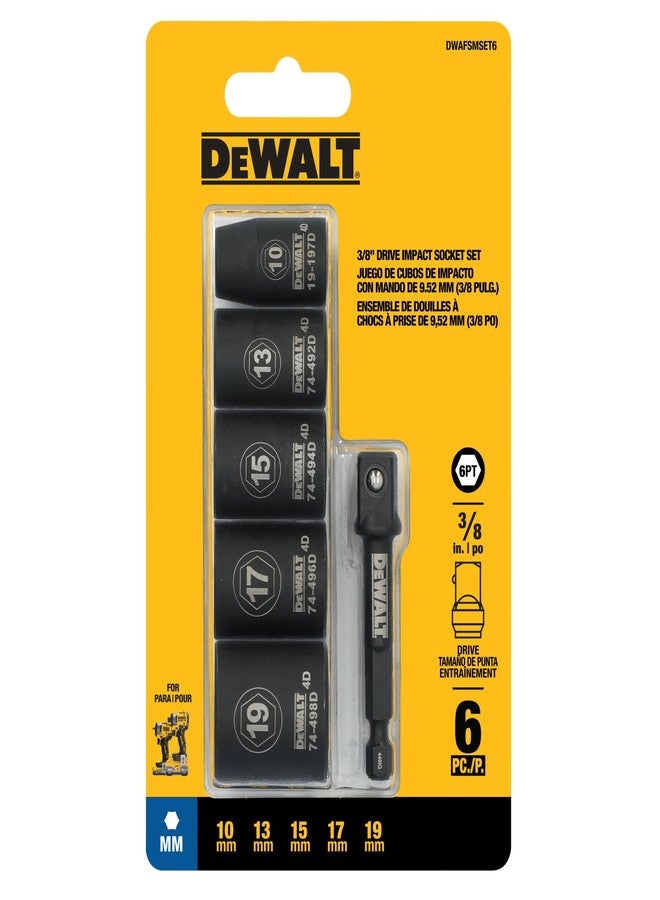 DEWALT 3/8 Socket Set, 6 Pcs Metric Impact Socket Set, 6 point, 10 mm to 19 mm, Includes 1/4 inch Adapter, for Cordless and Corded Impact Drivers and Wrenches (DWAFSMSET6) - Image 5