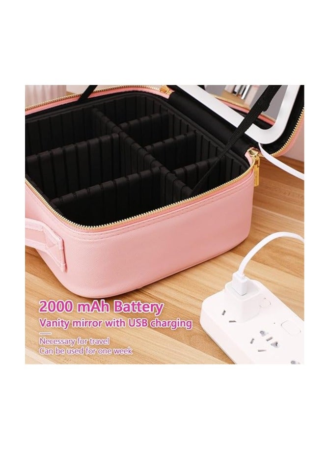 general Travel Makeup Bag with LED Lighted Mirror, Travel Makeup Train Case Organizer with light up mirror, 3 Color LED Light Portable Cosmetic Storage bag with Dividers - Image 4