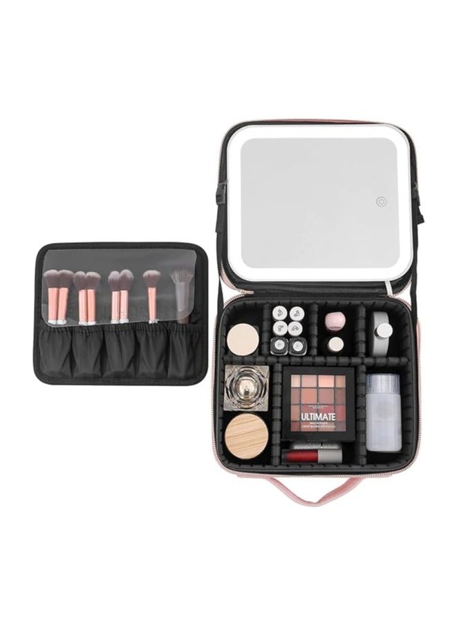 general Travel Makeup Bag with LED Lighted Mirror, Travel Makeup Train Case Organizer with light up mirror, 3 Color LED Light Portable Cosmetic Storage bag with Dividers - Image 3