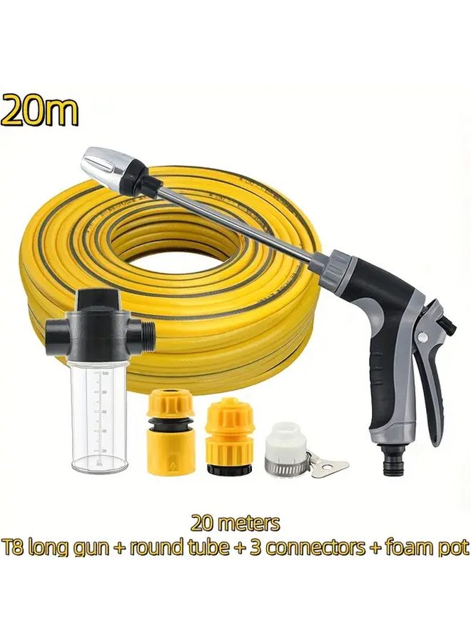 Heavy Duty High Pressure T8 Long Hose Gun with 4 Spray Modes Coil PVC Water Gun 590.55 inch Yellow Hose for Car Washing Lawn Care Garden Irrigation Pool Cleaning All Season Heavy Rain Like Spray EU Connectors - Image 1