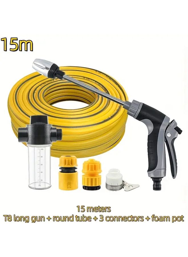 Heavy Duty High Pressure T8 Long Hose Gun with 4 Spray Modes Coil PVC Water Gun 590.55 inch Yellow Hose for Car Washing Lawn Care Garden Irrigation Pool Cleaning All Season Heavy Rain Like Spray EU Connectors - Image 2