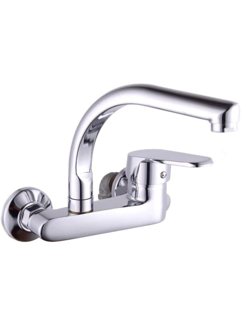 فكسر حنفية خلاط حوض مطبخ مثبتة على الحائط - فولاذ مقاوم للصدأ ٣٠٤ | فوهة دوارة ٣٦٠ درجة | مياه ساخنة وباردة | تركيب سهل - Image 1