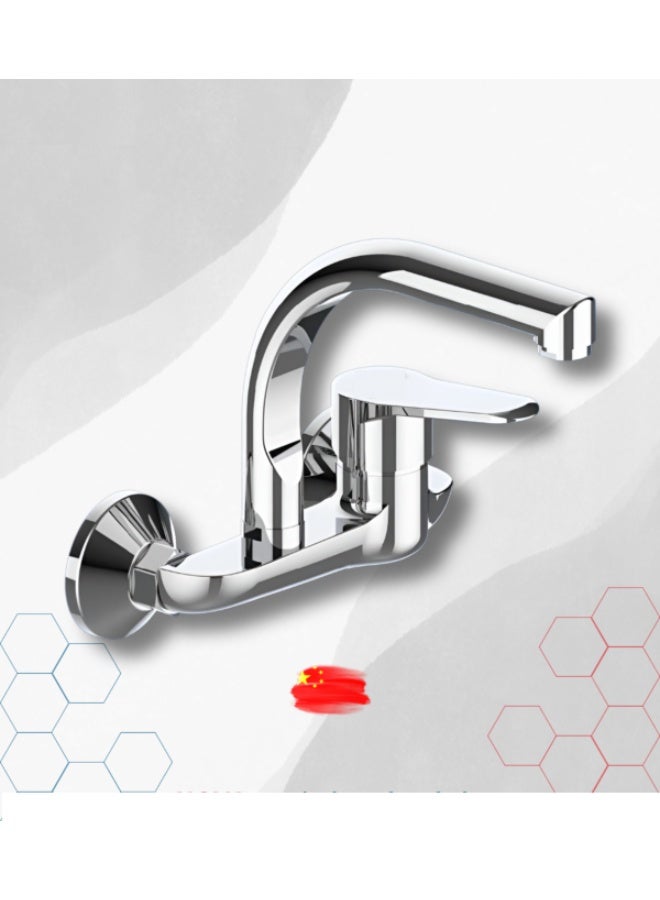 فكسر حنفية خلاط حوض مطبخ مثبتة على الحائط - فولاذ مقاوم للصدأ ٣٠٤ | فوهة دوارة ٣٦٠ درجة | مياه ساخنة وباردة | تركيب سهل - Image 4