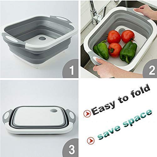 Cyrox Multifunctional Collapsible Cutting Board 4 in 1 Chopping Board with Drain Plug Storage Basket for Vegetable Fruits Dishes Wash for Home Kitchen Outdoor Camping Picnic - Image 5