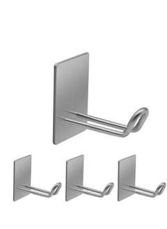 KASTWAVE Adhesive Hooks, Stainless Steel Towel Hook,Sticky Hanger for Kitchen and Door,Bathroom Wall Hooks for Hanging Towel Robe Hat Coat Key by, 4 Pcs  - Image 1
