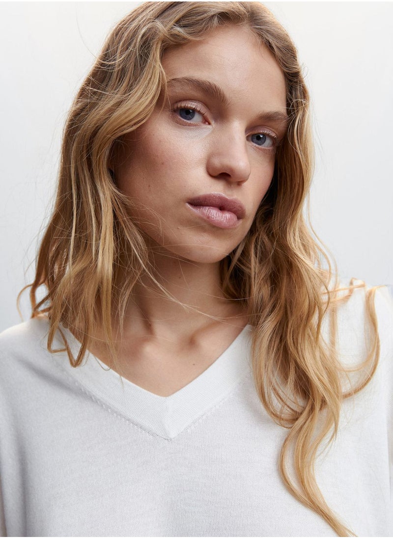 MANGO - V-Neck Knitted Sweater - Image 1