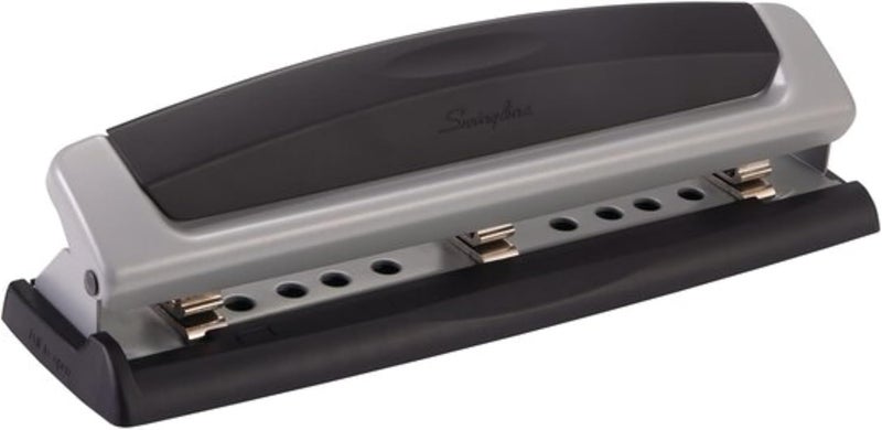 Desktop Hole Punch, Hole Puncher, Precision Pro, Adjustable, 2-3 Holes, 10 Sheet Punch Capacity, Black/Gray (74038)