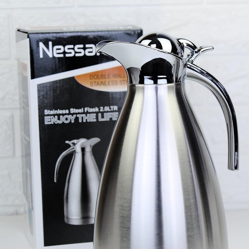 Nessan 1.5 Liter Thermal Coffee Carafe Jugs, Double Walled Vacuum Insulated Flask 12 Hours Heat Retention Jug for Coffee, Tea, & Milk - Stainless Steel - Image 2
