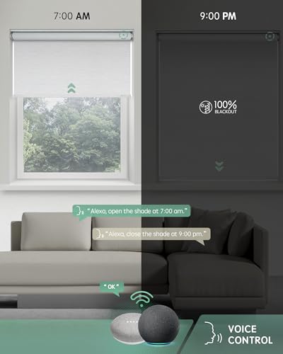Yoolax Motorized Blinds with Remote, Blackout Smart Blinds for Windows Motorized Roller Shades, Automatic Window Blinds Directly Compatible with Alexa Electric Blinds (Jacquard White, 22" W x 72" H) - Image 3