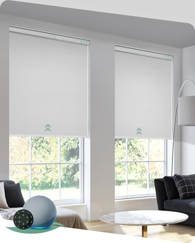 Yoolax Motorized Blinds with Remote, Blackout Smart Blinds for Windows Motorized Roller Shades, Automatic Window Blinds Directly Compatible with Alexa Electric Blinds (Jacquard White, 22" W x 72" H) - Image 1