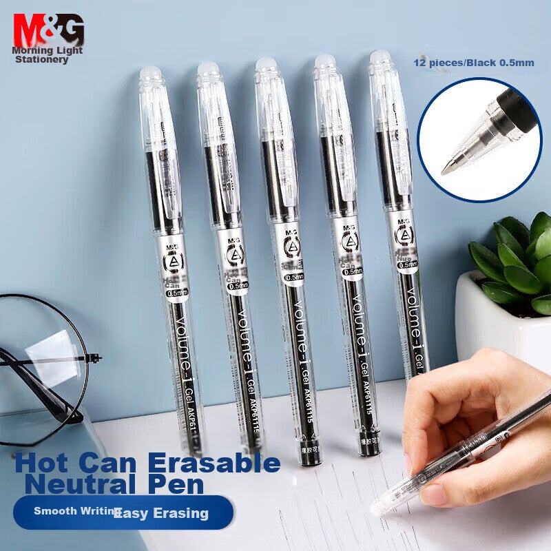 M&G Erasable Gel Pen, 0.5mm Black Bullet Tip, Signature Pen with Pull-Cap, Student Pen, AKP61115A, 6 Pcs - Image 1