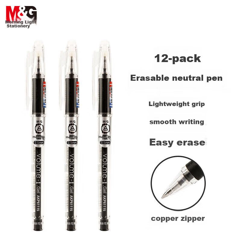 M&G Erasable Gel Pen, 0.5mm Black Bullet Tip, Signature Pen with Pull-Cap, Student Pen, AKP61115A, 6 Pcs - Image 2
