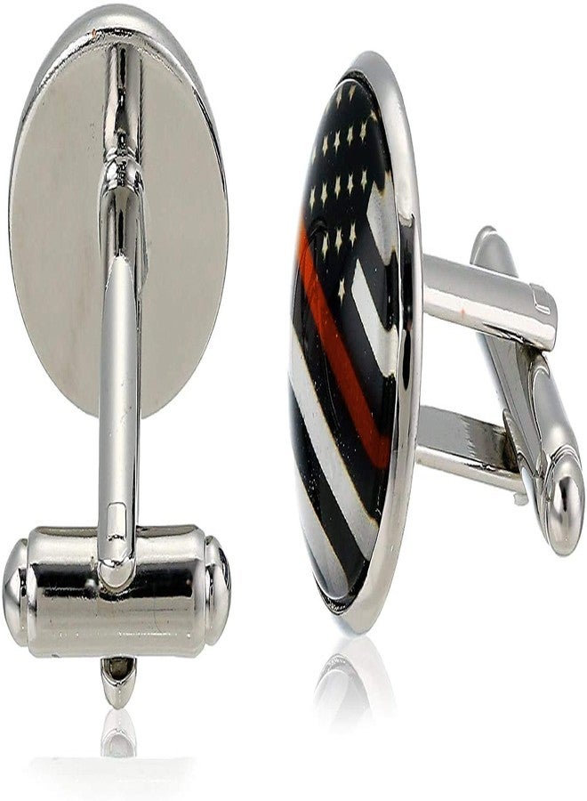 Great 1 Thin Red Line American Flag Tie Bar Clip and Cufflinks Set - Silver Colored Metal Plated - Luxury Clothing Accessories - Image 3
