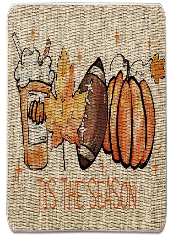 GAGEC Fall Welcome Door Mat Tis The Season Outdoor Rug Football Pumpkin Doormat Entrance Rugs Autumn Farmhouse Home Kitchen Bathroom Decorations Floor Front Door Mats 17 x 27 Inch - Image 1