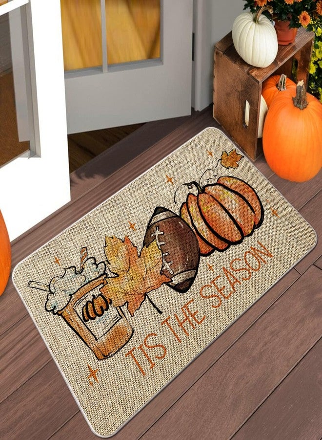 GAGEC Fall Welcome Door Mat Tis The Season Outdoor Rug Football Pumpkin Doormat Entrance Rugs Autumn Farmhouse Home Kitchen Bathroom Decorations Floor Front Door Mats 17 x 27 Inch - Image 4