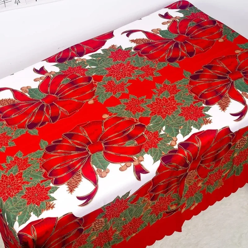 Queen Aksesuar Queen Accessory New Year's Special Luxury Tableware Presentation Carefree Stain-Proof Tablecloth with Bow Flower Pattern