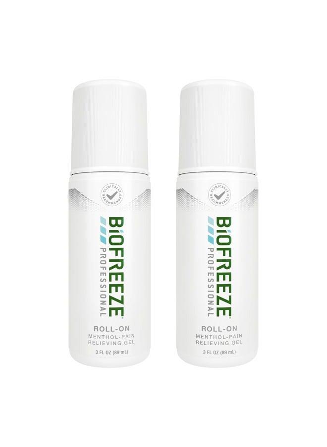 Biofreeze رول أون احترافي لتخفيف الألم للركبة، الرقبة، الورك، المفاصل، والكتف، مسكن آلام الظهر البسيط، تخفيف آلام العضلات، جل منتول رول أون 3 أونصة سائلة (عبوة من 2) - Image 1
