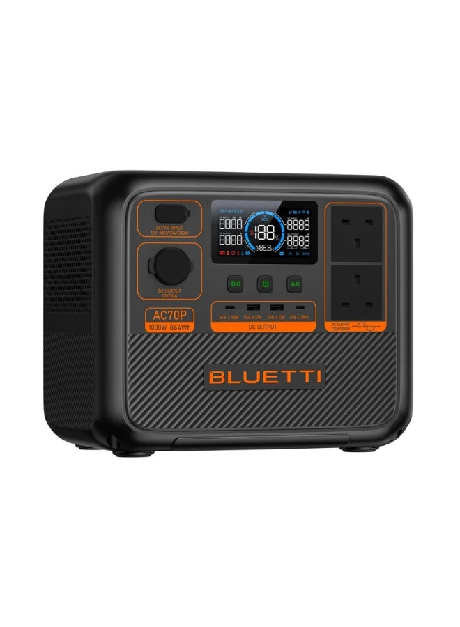 بلويتي محطة طاقة محمولة BLUETTI AC70P بقدرة 1000 واط، بطارية LiFePO4 بسعة 864 واط/ساعة، مولد طاقة شمسي سريع الشحن، باور بانك UPS للتخييم والطوارئ والاستخدام المنزلي - Image 3