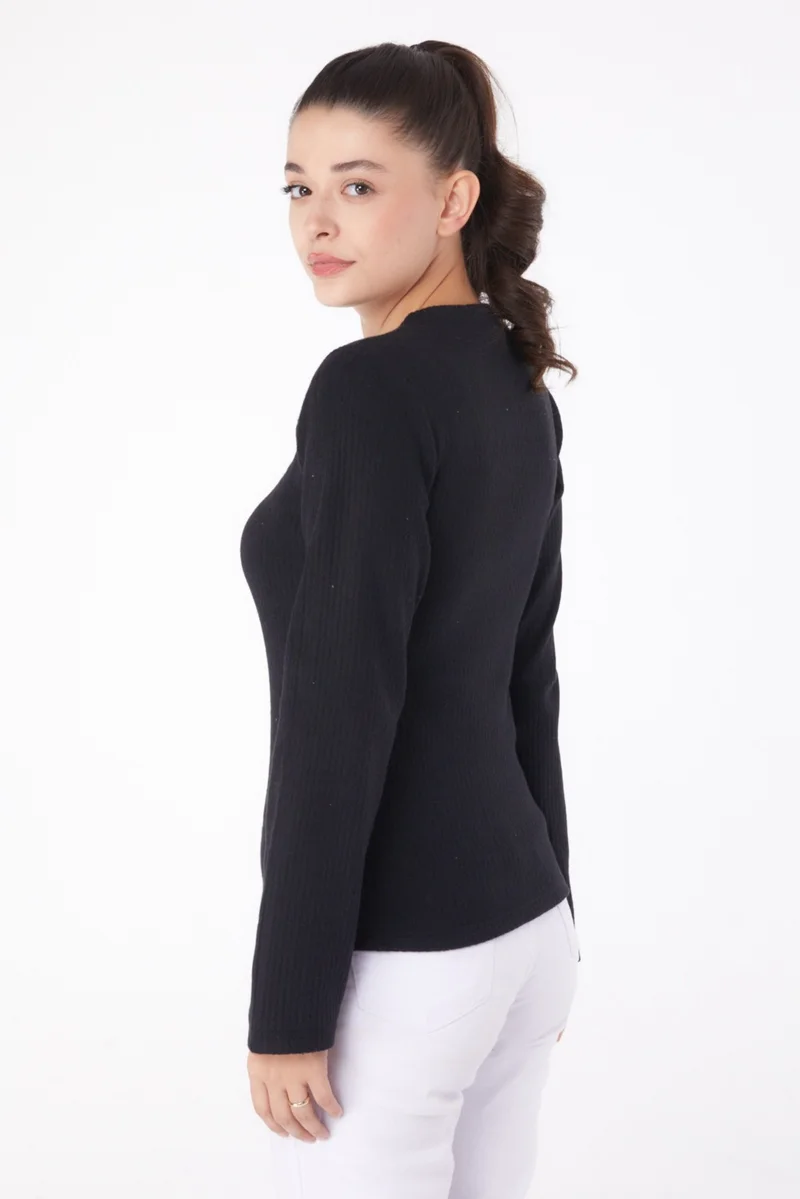 Tofisa Plain V Neck Women's Black Square Neck Bodysuit - 26214