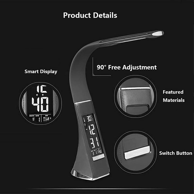 AAGNA Business Desk Lamp EyeCaring Table Lamp Office Study Desk Table with Children Eye Protection Switch Calendar Thermometer Time Alarm Clock Touch Control USB Touch Switch - Image 3