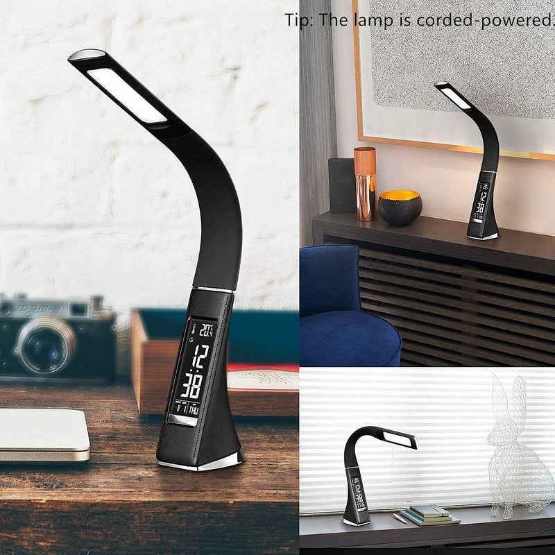 AAGNA Business Desk Lamp EyeCaring Table Lamp Office Study Desk Table with Children Eye Protection Switch Calendar Thermometer Time Alarm Clock Touch Control USB Touch Switch - Image 4