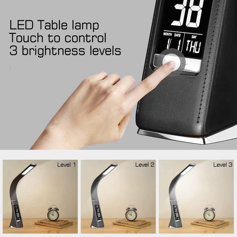 AAGNA Business Desk Lamp EyeCaring Table Lamp Office Study Desk Table with Children Eye Protection Switch Calendar Thermometer Time Alarm Clock Touch Control USB Touch Switch - Image 5