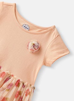 Nautinati Nautinati Girls’ Floral Printed Mesh Dress with Mesh Flower on Chest  - Image 3