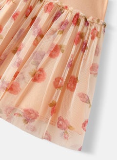 Nautinati Nautinati Girls’ Floral Printed Mesh Dress with Mesh Flower on Chest  - Image 4
