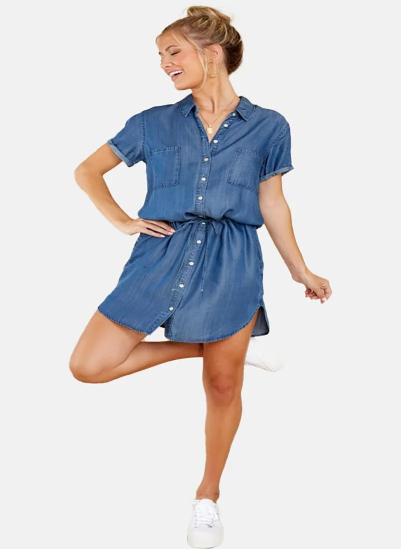 YUNIQEE Denim Drawstring Mini Dress