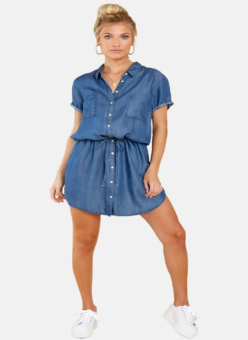 YUNIQEE Denim Drawstring Mini Dress