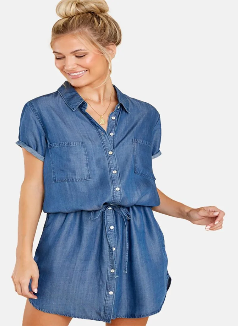 YUNIQEE Denim Drawstring Mini Dress