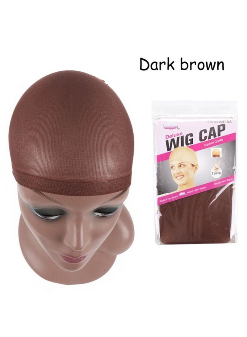 Kanza 2-Pieces Stretchable Wig Weaving Cap Set (Dark Brown) - Image 1
