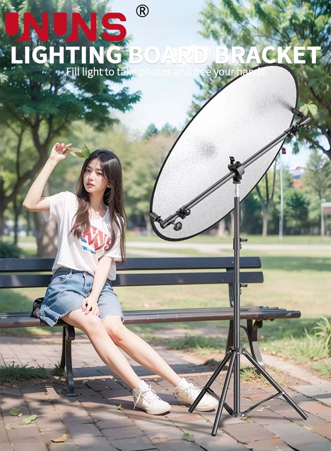 UNUNS Reflector Holder,Retractable Reflector Stand Arm with 2.1 Meter Tripod Light Stand and 2pcs 80cm Gold and Silver Reflectors for Product Portrait Studio Outdoor Photography - Image 2