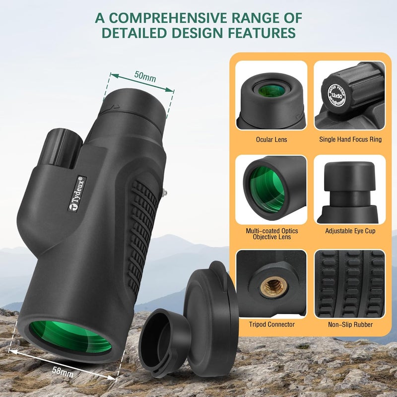 Tydeux Monocular Telescope BAK-9 Prism Monoscope for Bird Watching, Hunting, Camping, Travel, Stargazing, Wildlife, 12x50mm - Image 4