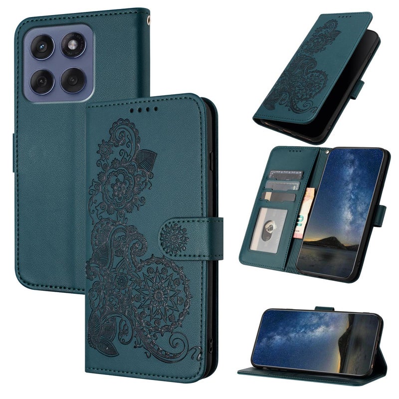 HuHa Case Cover For Motorola Edge 60 Fusion / Edge 5G 2025 Datura Flower Embossed Flip Leather Phone Case(Dark Green) - Image 1