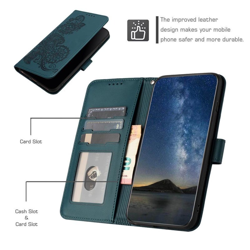 HuHa Case Cover For Motorola Edge 60 Fusion / Edge 5G 2025 Datura Flower Embossed Flip Leather Phone Case(Dark Green) - Image 4