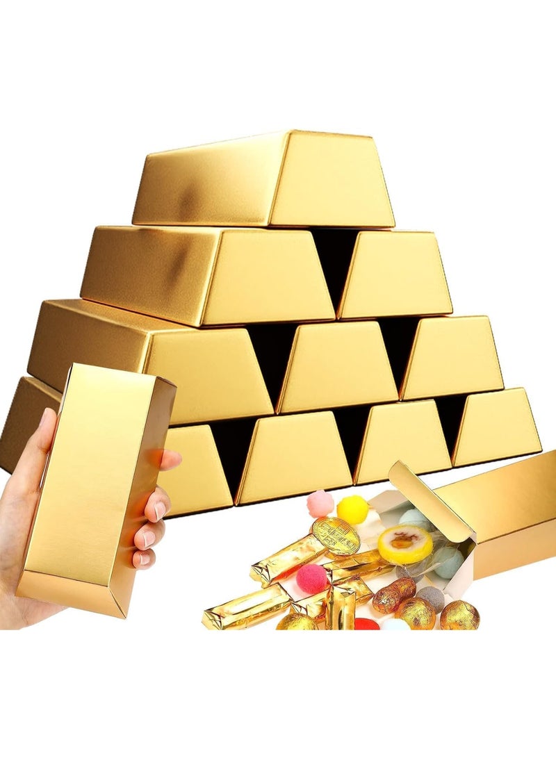 24 Pieces Gold Fake Gift Box Golden Party Decorations Chocolate Gold Coins Foil Treasure Brick Paper Boxes for Christmas Party Theme Decoration Candy Treats Toys, 5.5 x 3.2 Inches - Image 1