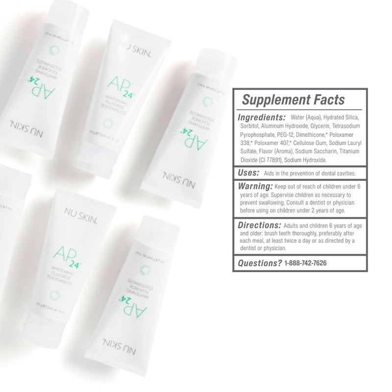 Nu Skin AP 24 Whitening Fluoride - Free Toothpaste | AP 24 Blend | Vanilla Mint Flavor | Brightens Teeth | Removes Surface Stains | Prevents Dental Cavities & Plaque | Enamel-Safe | 4 oz | 1 Pack - Image 5