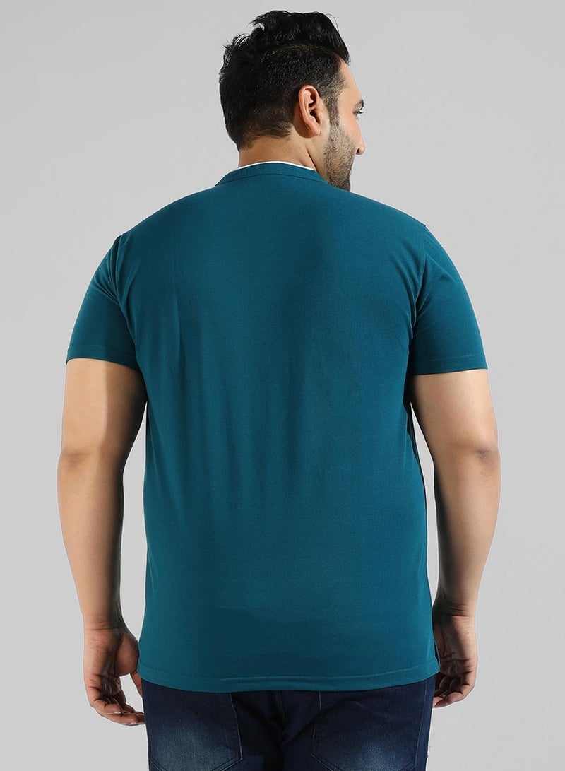 Instafab Plus Men's Teal Blue T-Shirt With Contrast Detail - Image 3
